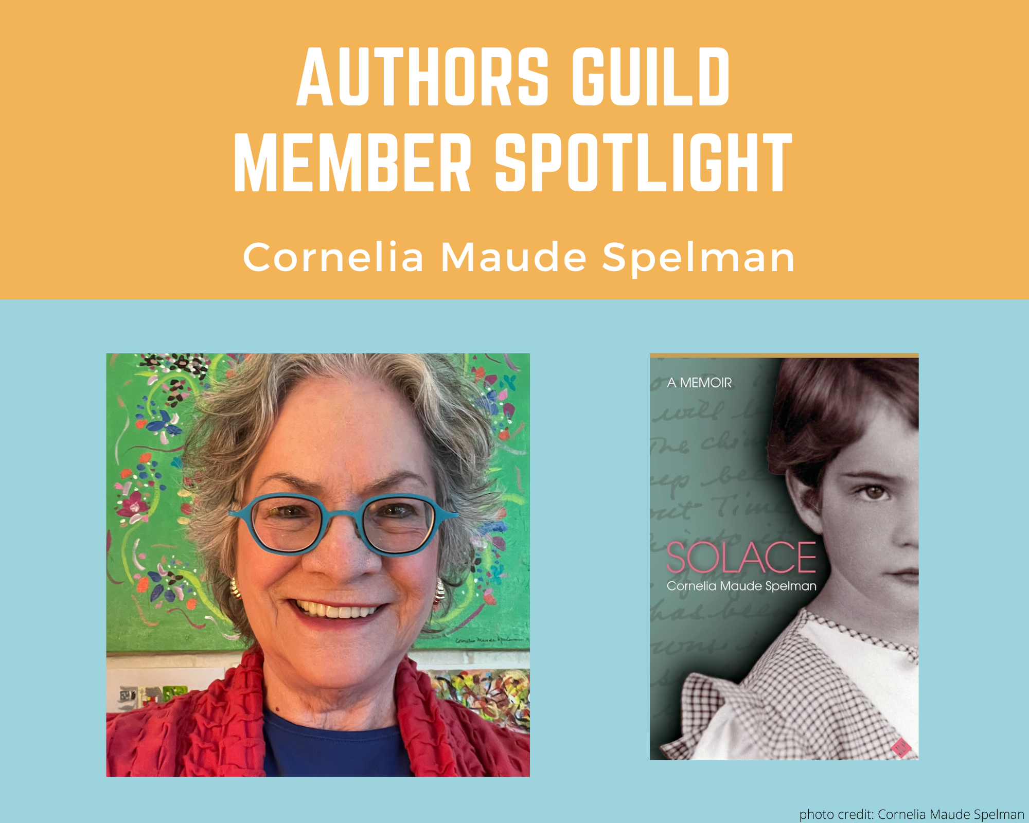 author Cornelia Maude Spelman and an image of her book Solace