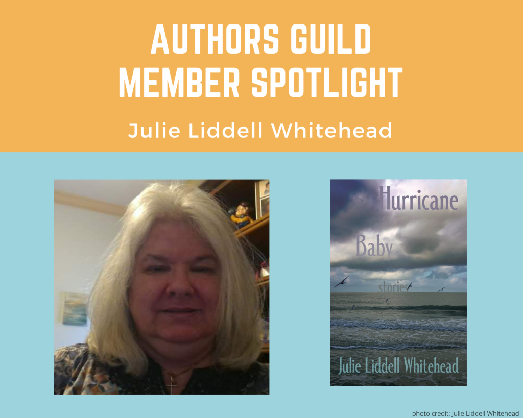 author Julie Liddell Whitehead and an image of her book Hurricane Baby