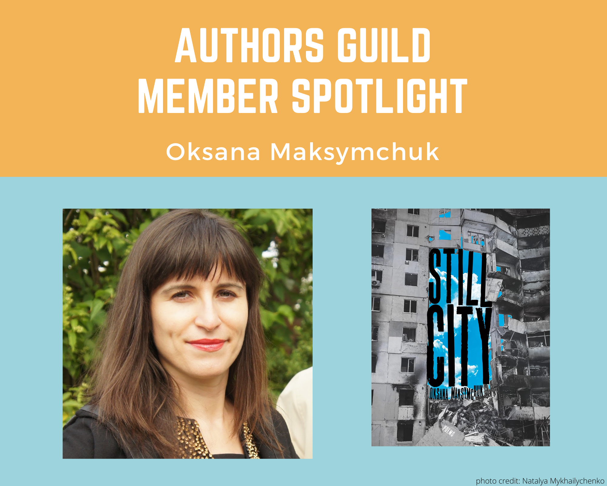 author Oksana Maksymchuk and her book Still City