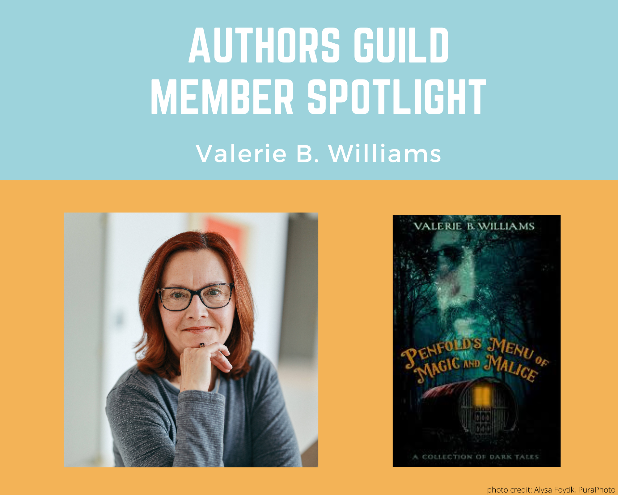 author Valerie B Williams and her book Penfold's Menu of Magic and Malice