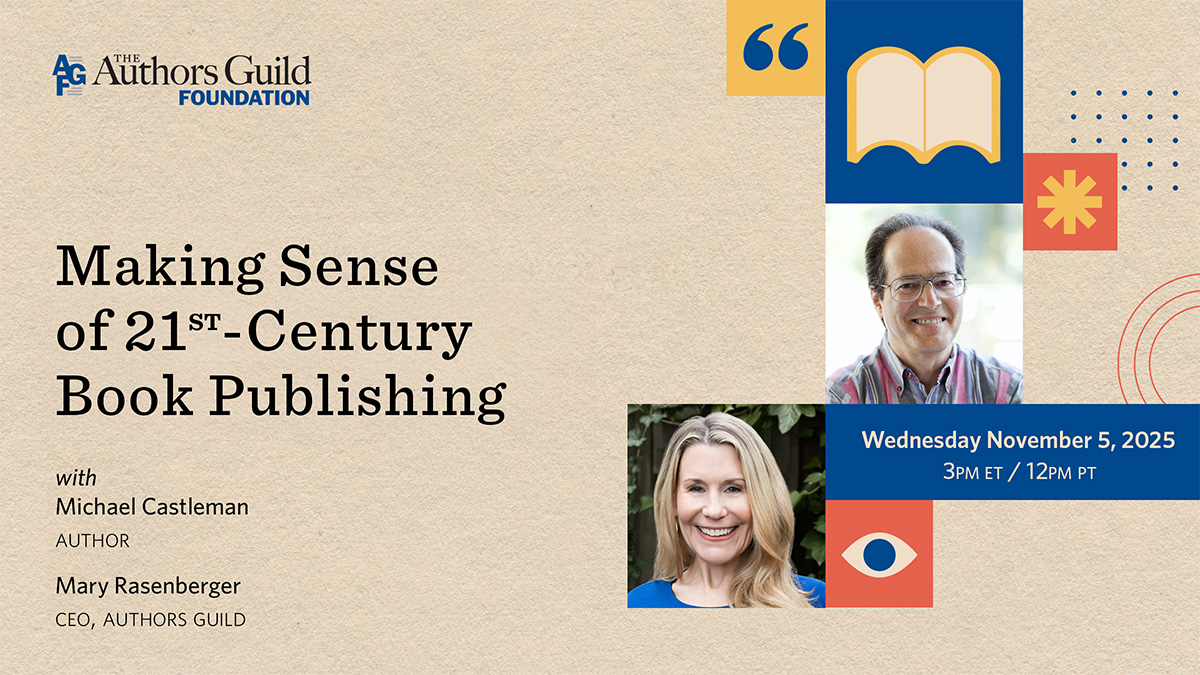 Event slide featuring title and headshots of Michael Castleman and Mary Rasenberger