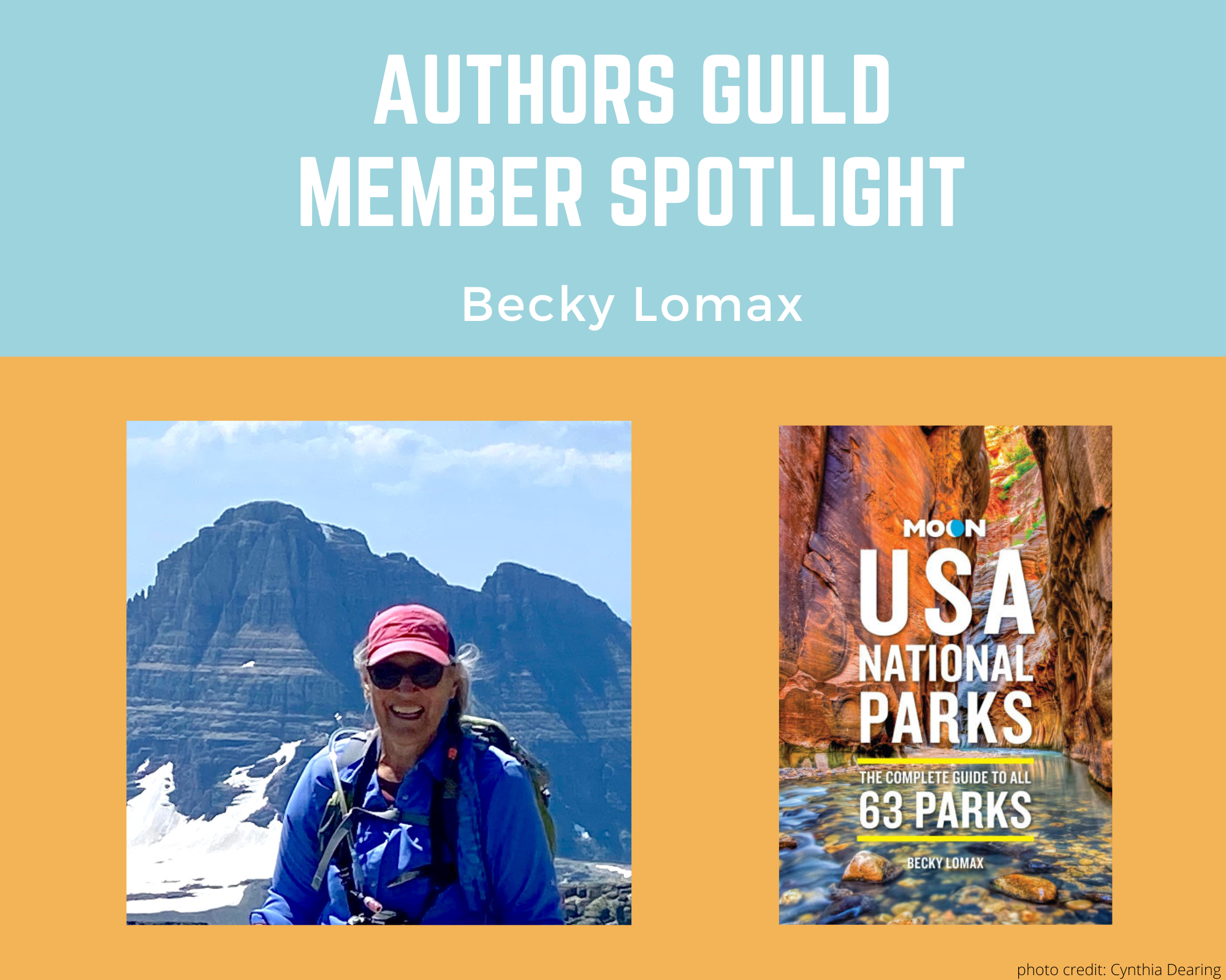 author Becky Lomax and her book Moon USA National Parks: The Complete Guide to All 63 Parks