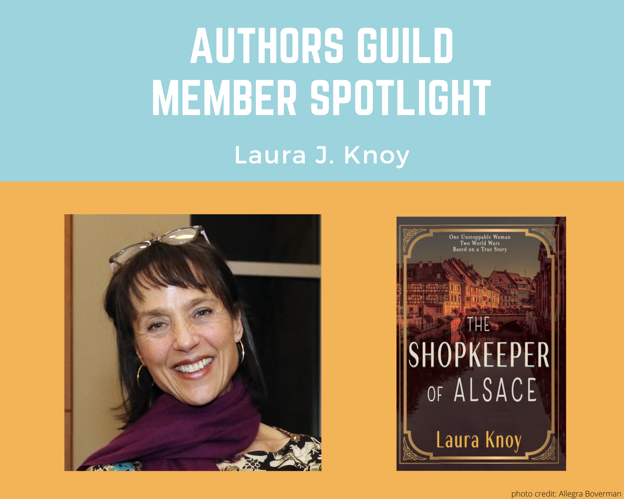 author Laura J. Knoy and her book Shopkeeper of Alsace