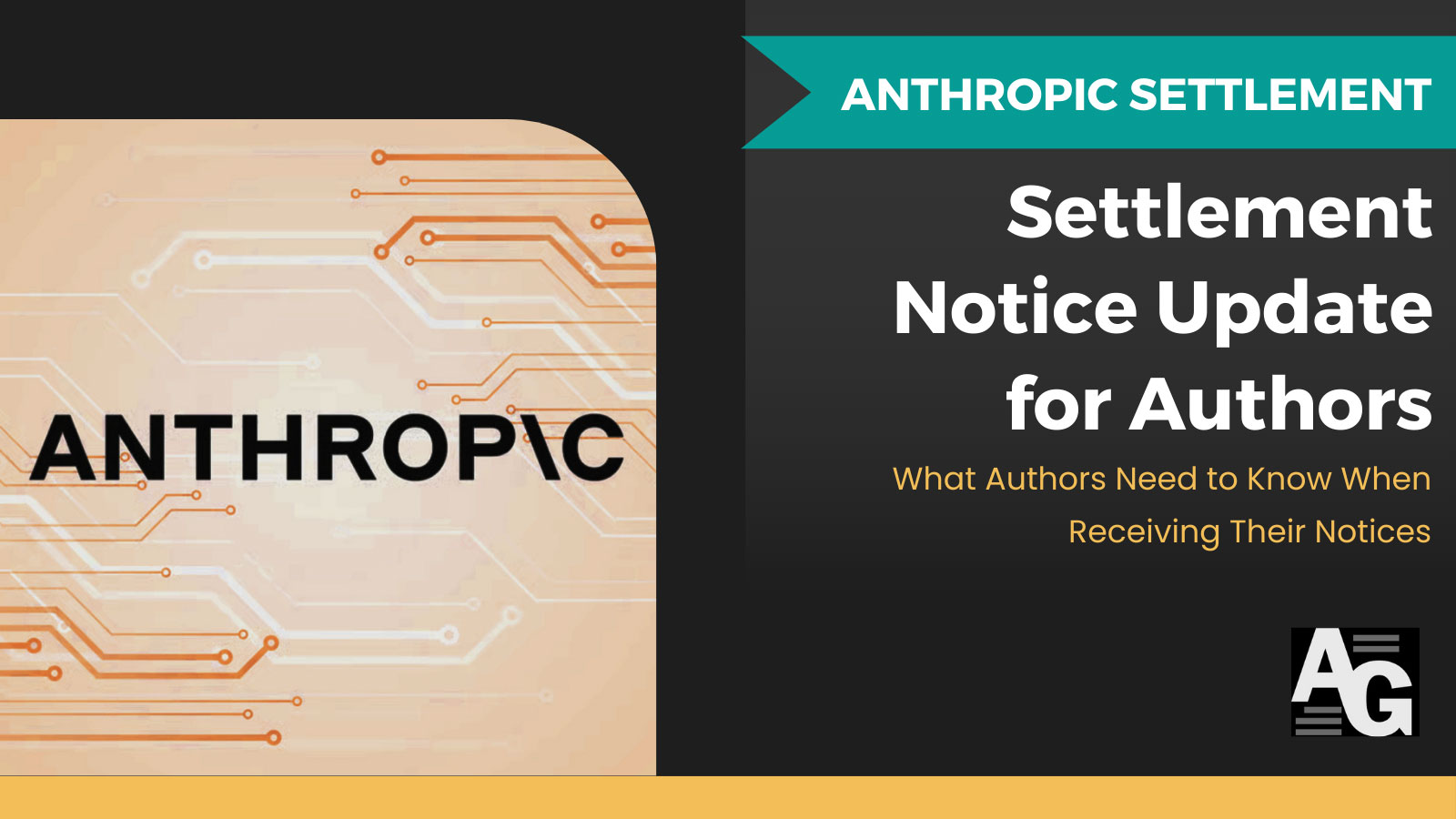 Anthropic logo and the headline settlement notice update for authors