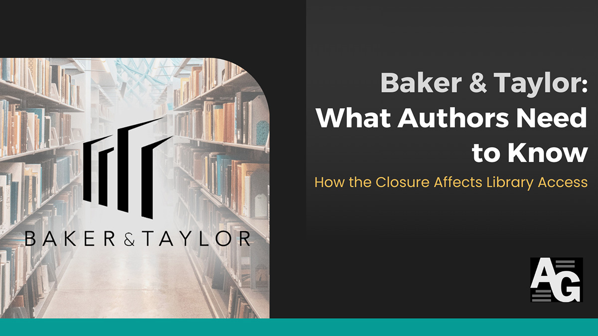 Baker & Taylor logo overlaid on an image of library bookshelves