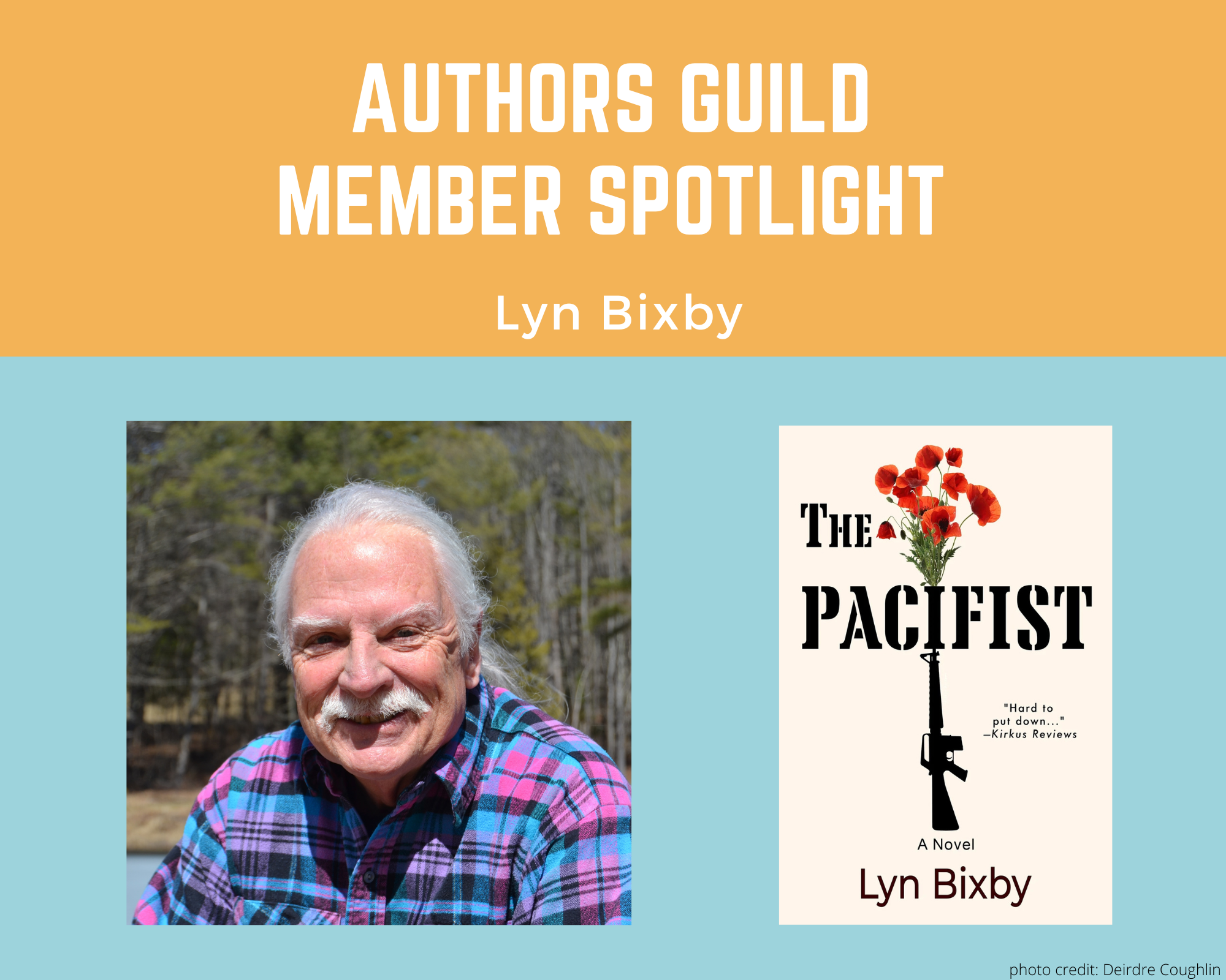 author Lyn Bixby and her book The Pacifist