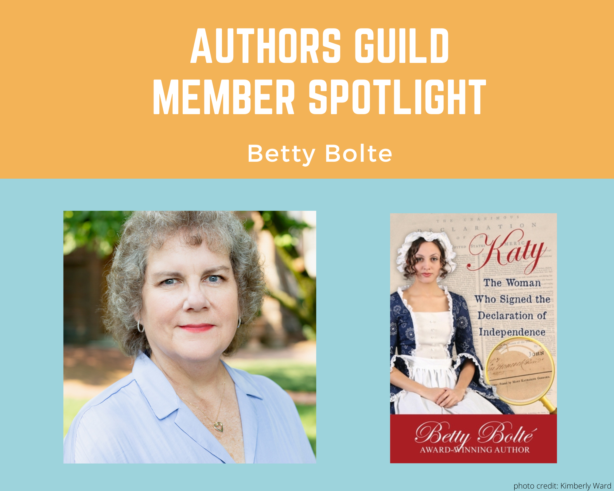 author Betty Bolte and her book Katy: The Woman Who Signed the Declaration of Independence