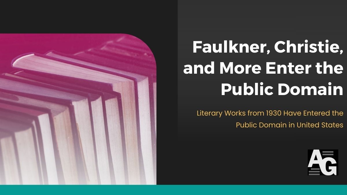 Photo of a Stack of Used Books Cast in Purple Glow Announcing Books Entering the Public Domain in 2026