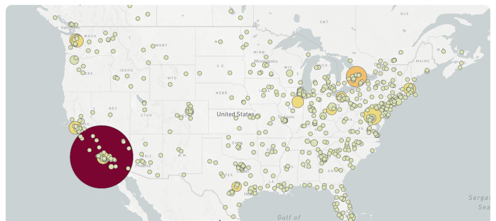 Sample map showing distribution of library copies across the United States