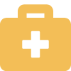Gold icon of a briefcase with a medical cross symbol