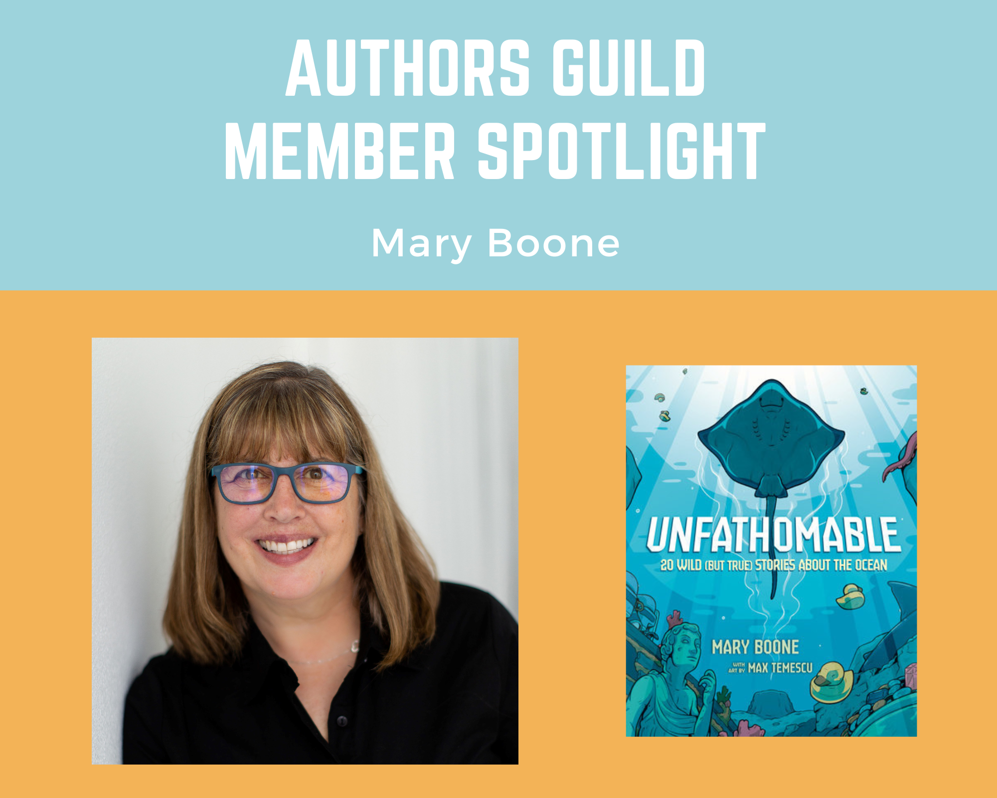 author Mary Boone and her book Unfathomable