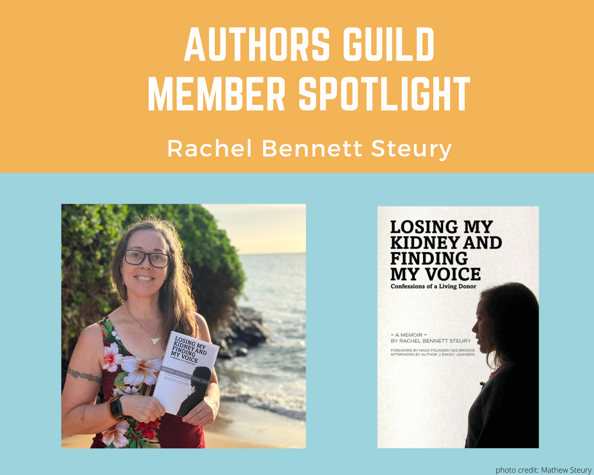author Rachel Bennett Steury and her book Losing My Kidney and Finding My Voice