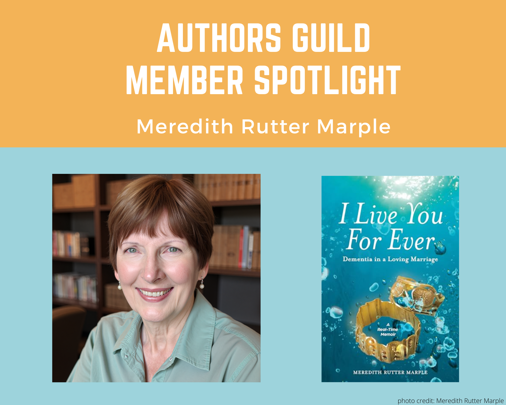 author Meredith Rutter Marple and her book I Live You For Ever