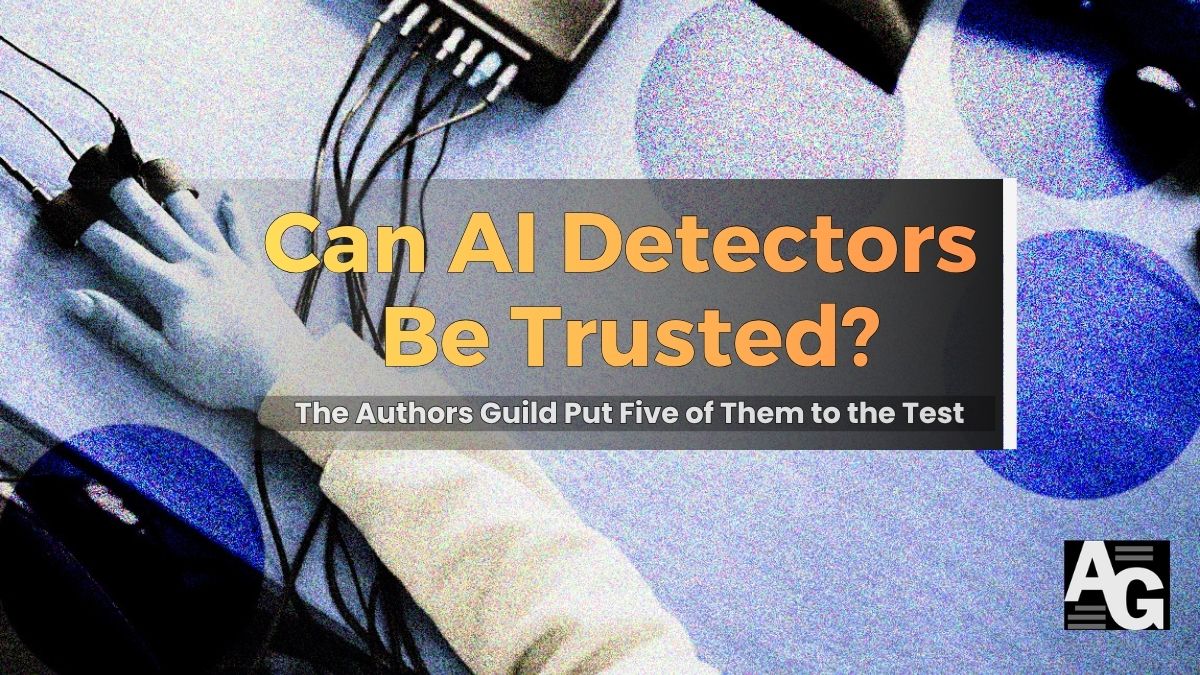 Blue background depicting a lie detector test with header text that reads "Can AI Detectors Be Trusted?"