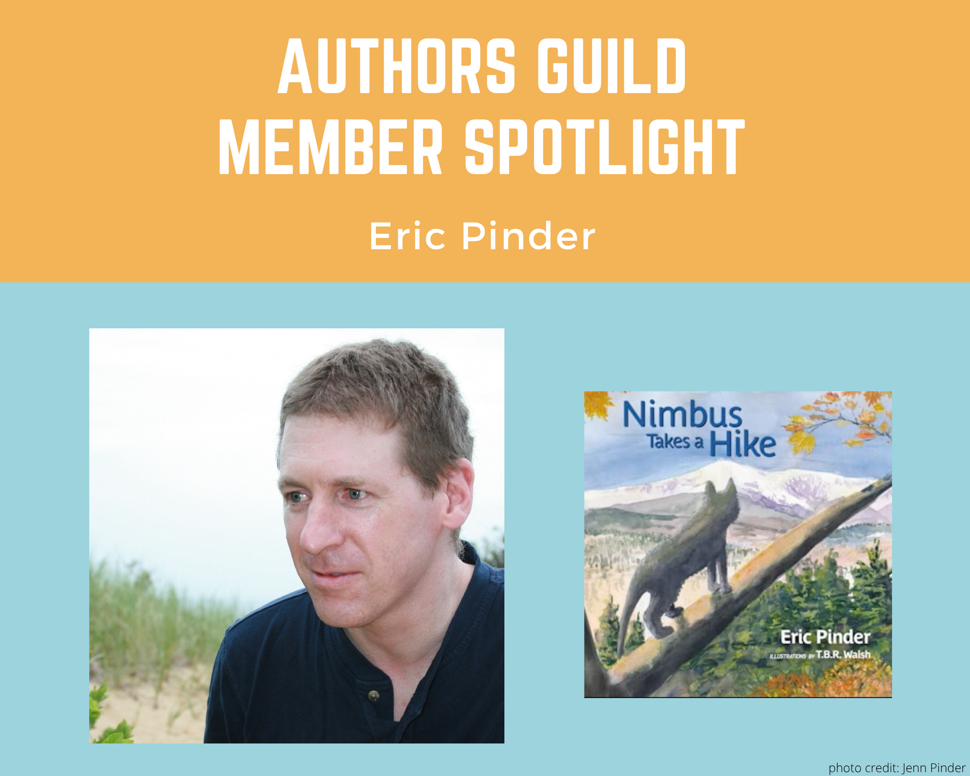 author Eric Pinder and his book Nimbus Takes a Hike