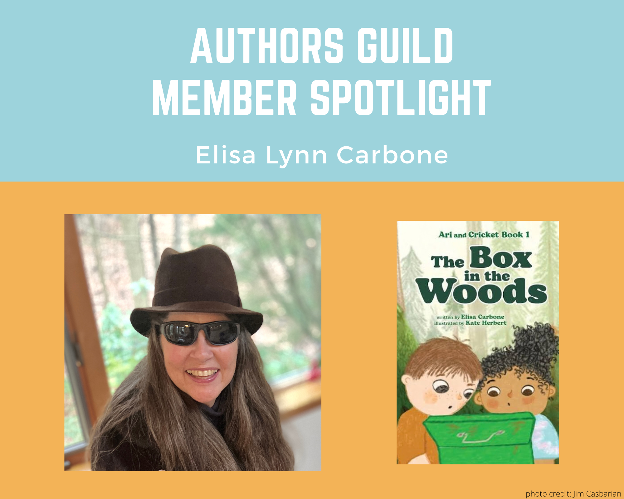 author Elisa Lynn Carbone and her book The Box in the Woods
