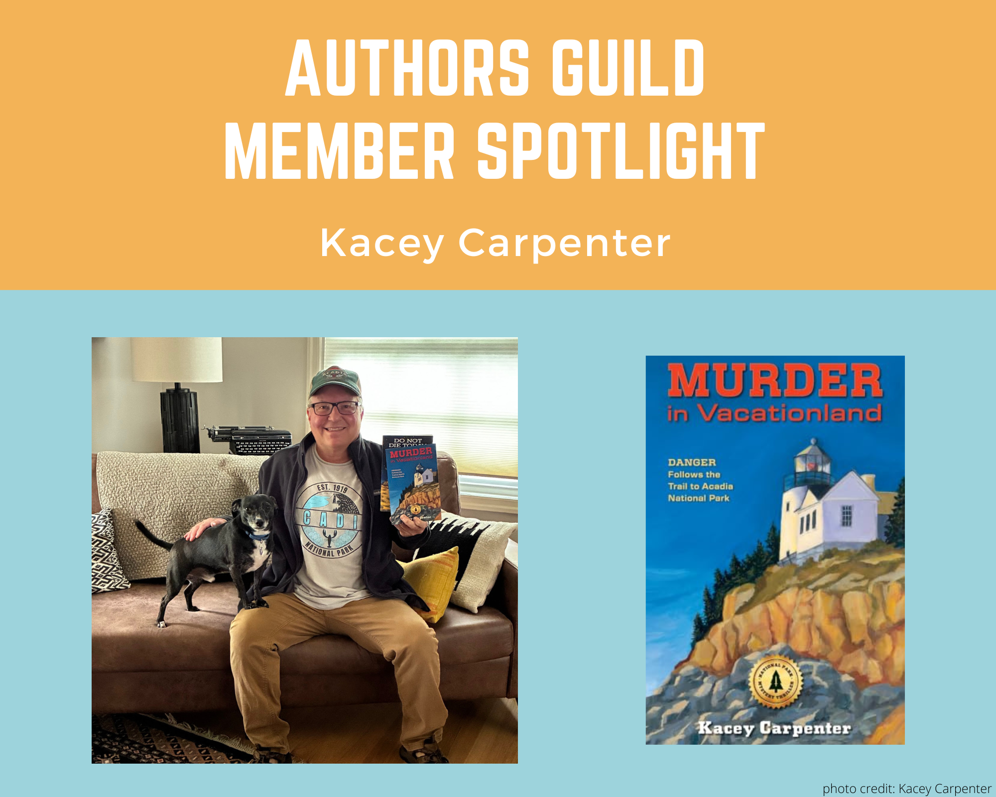 author Kacey Carpenter and his book Murder in Vacationland