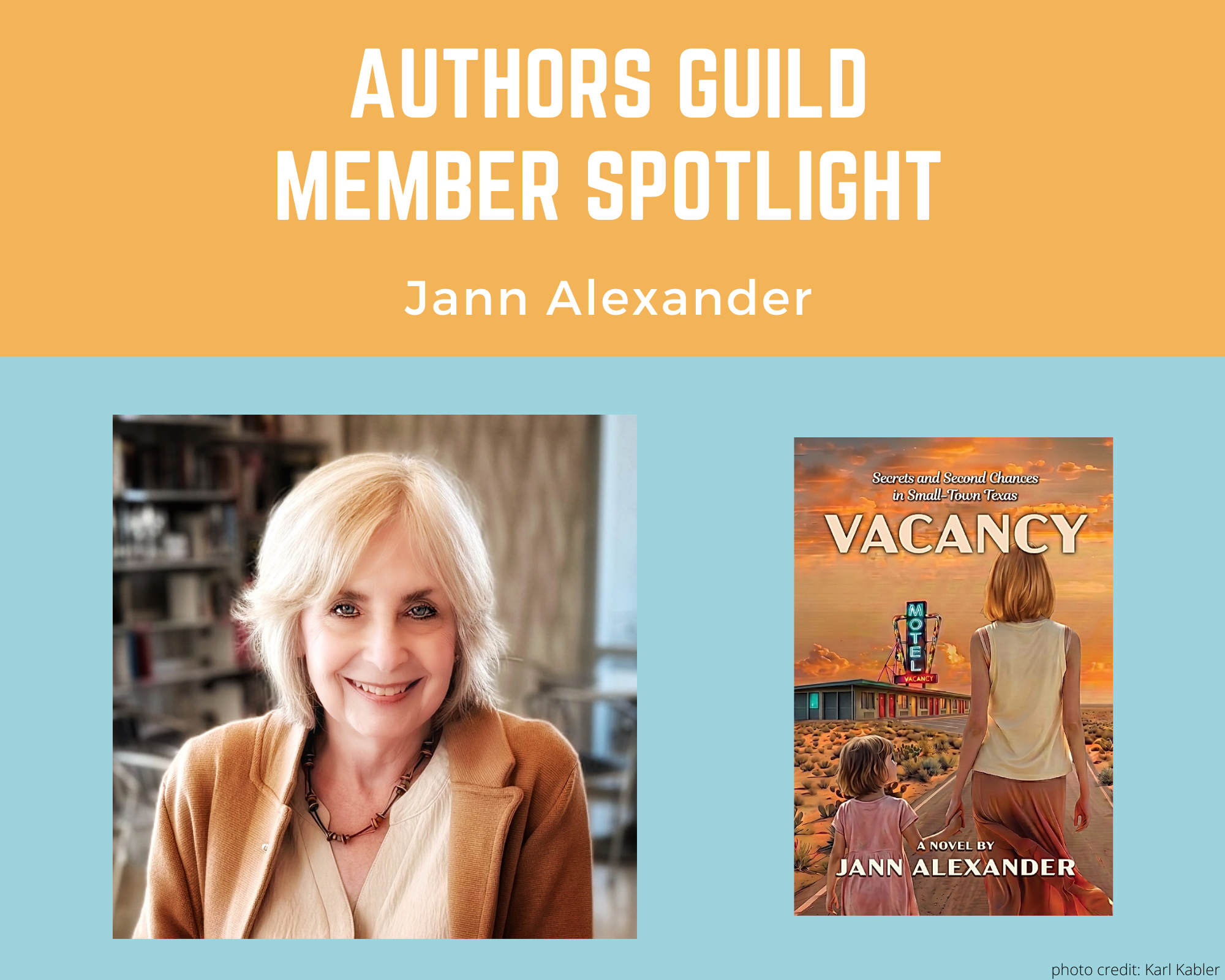 author Jann Alexander an d her book Vacancy